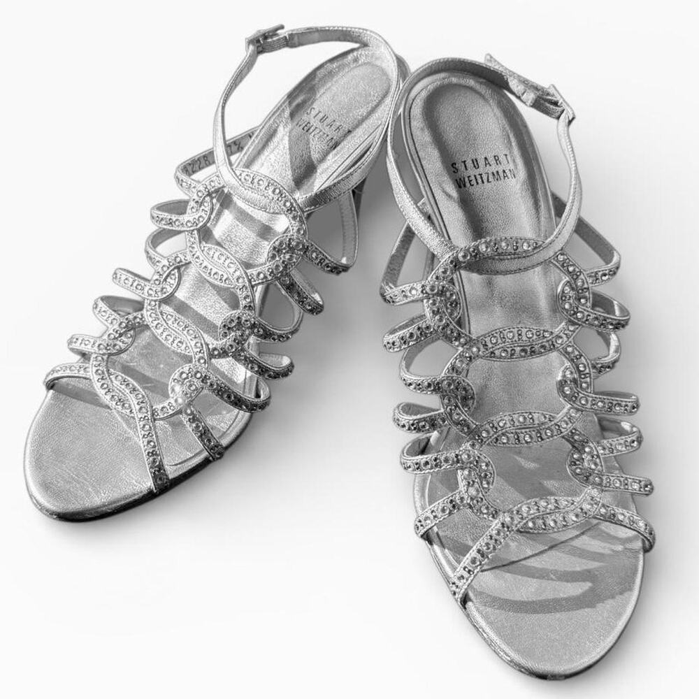 Vintage Y2K Stuart Weitzman silver rhinestones strappy heels - Picture 3 of 5